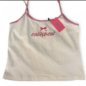 Edikted Cream Tank Top with Pink Trim and Bow